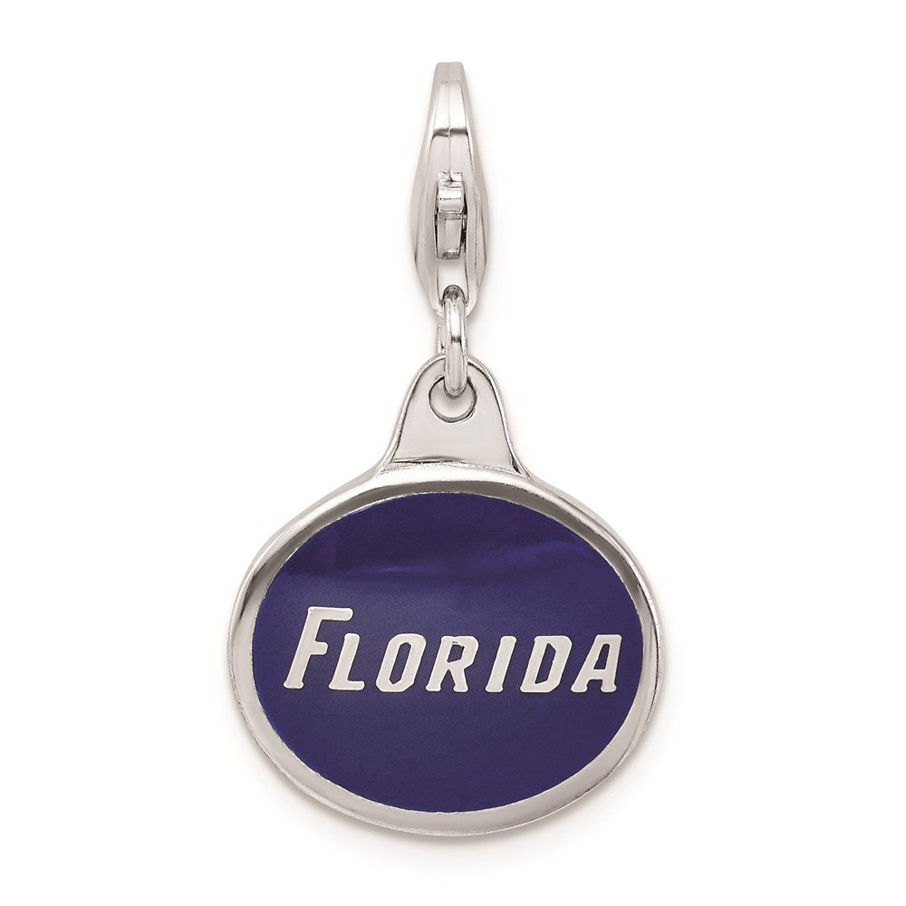 Sterling Silver Amore La Vita Rhodium-Plated Polished Enameled University Of Florida Charm With Fancy Lobster Clasp