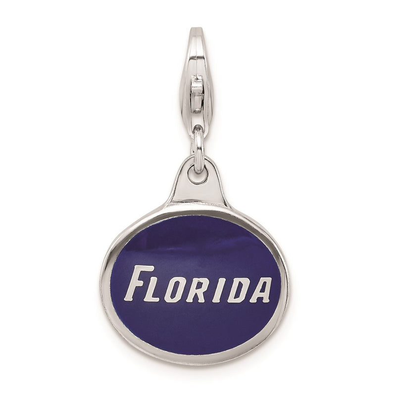 Sterling Silver Amore La Vita Rhodium-Plated Polished Enameled University Of Florida Charm With Fancy Lobster Clasp