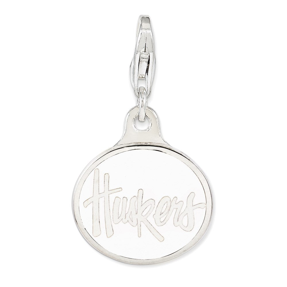 Sterling Silver Amore La Vita Rhodium-Plated Polished Enameled University Of Nebraska Charm With Fancy Lobster Clasp