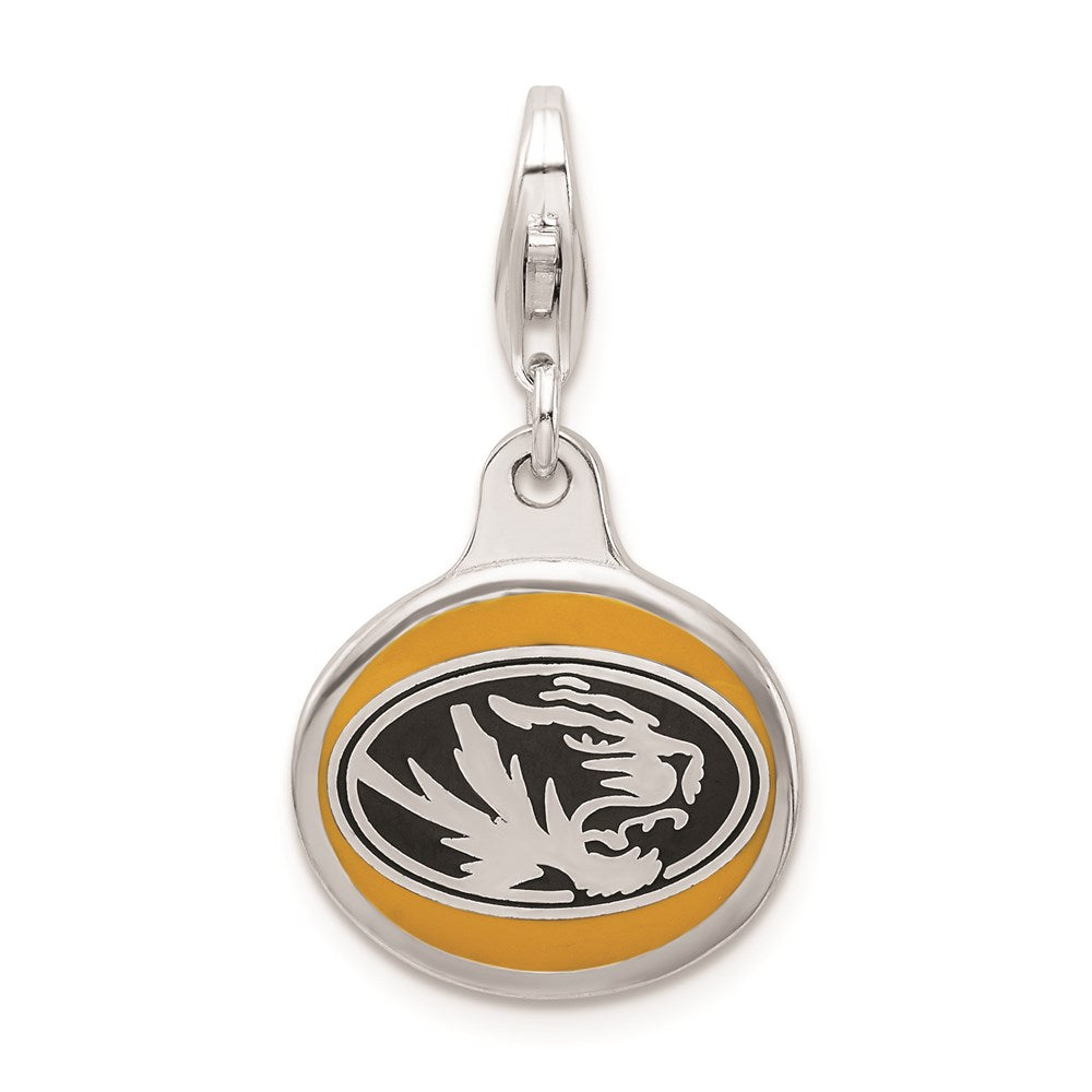 Sterling Silver Amore La Vita Rhodium-Plated Polished Enameled University Of Missouri Charm With Fancy Lobster Clasp