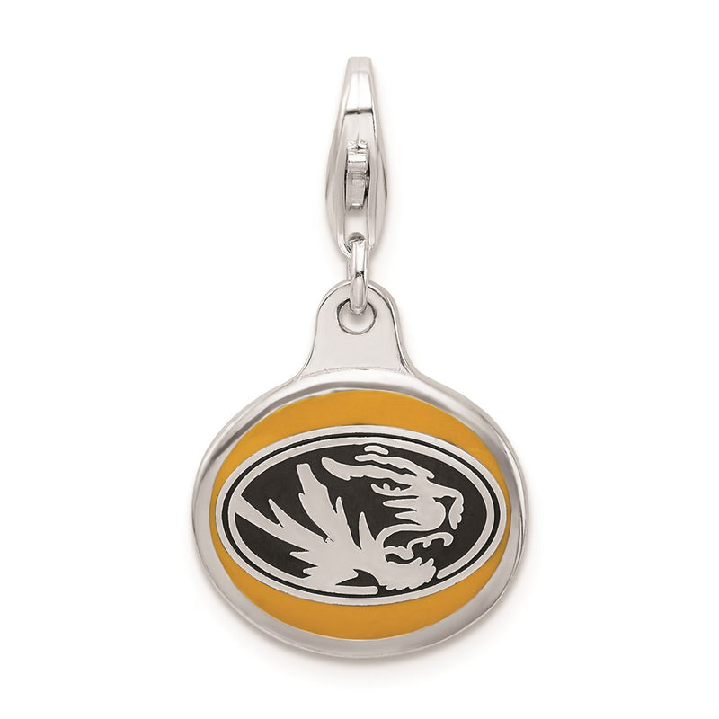 Sterling Silver Amore La Vita Rhodium-Plated Polished Enameled University Of Missouri Charm With Fancy Lobster Clasp