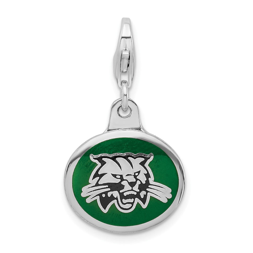 Sterling Silver Amore La Vita Rhodium-Plated Polished Enameled Ohio University Charm With Fancy Lobster Clasp