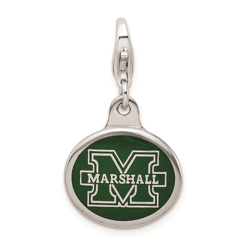 Sterling Silver Amore La Vita Rhodium-Plated Polished Enameled Marshall University Charm With Fancy Lobster Clasp