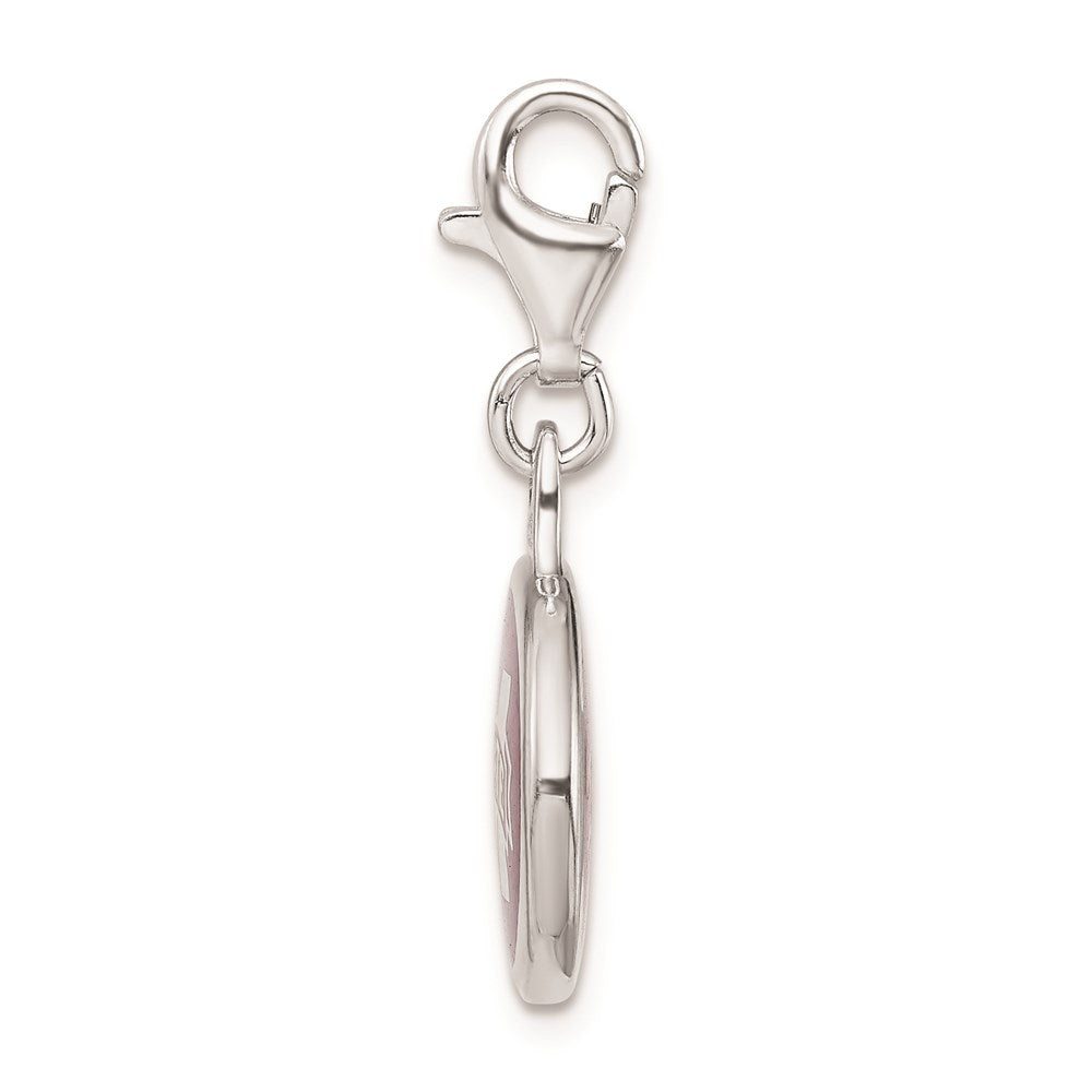 Sterling Silver Amore La Vita Rhodium-Plated Polished Enameled Mississippi State University Charm With Fancy Lobster Clasp