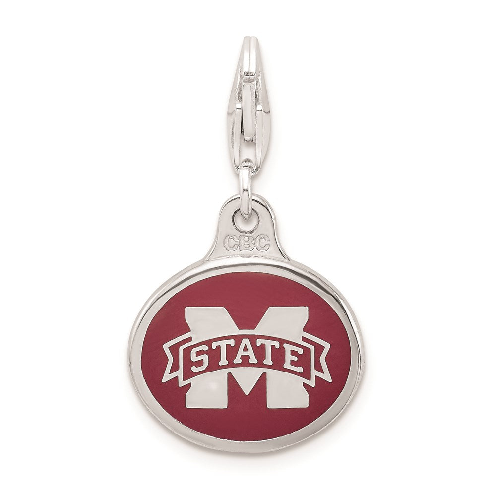Sterling Silver Amore La Vita Rhodium-Plated Polished Enameled Mississippi State University Charm With Fancy Lobster Clasp