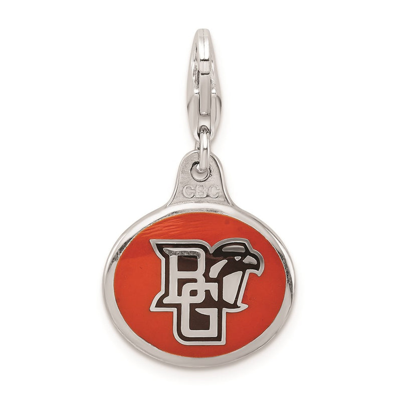 Sterling Silver Amore La Vita Rhodium-Plated Polished Enameled Bowling Green University Charm With Fancy Lobster Clasp