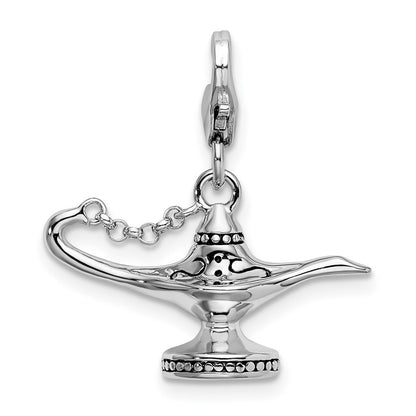 Sterling Silver Amore La Vita Rhodium-Plated Polished 3-D Enameled Magic Lamp Charm With Fancy Lobster Clasp