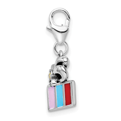 Sterling Silver Amore La Vita Rhodium-Plated Polished Yellow Crystal From Swarovski Enameled Present Charm With Fancy Lobster Clasp
