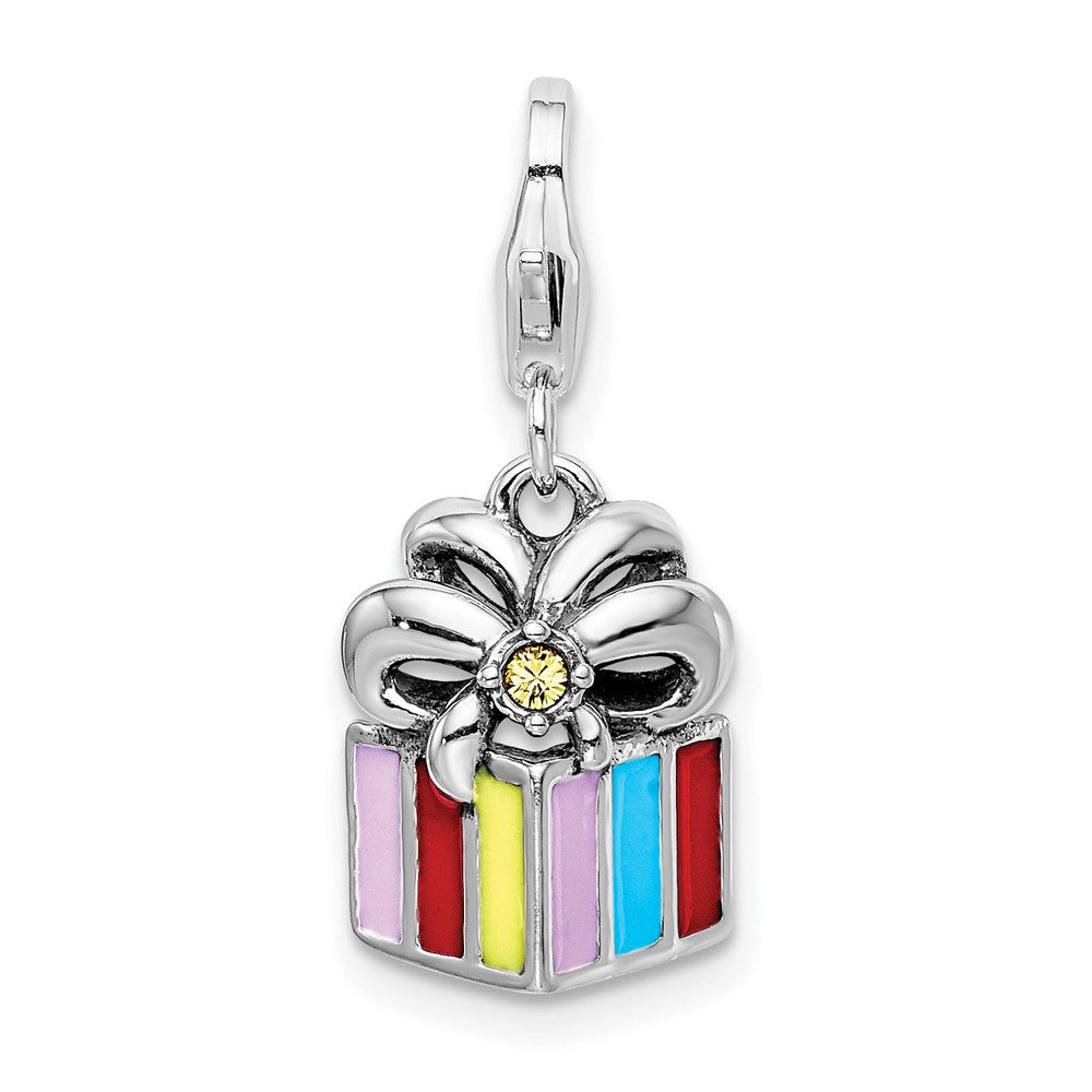 Sterling Silver Amore La Vita Rhodium-Plated Polished Yellow Crystal From Swarovski Enameled Present Charm With Fancy Lobster Clasp