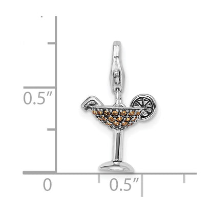 Sterling Silver Rh Yellow Swarovski Martini Glass W/Lobster Clasp Charm