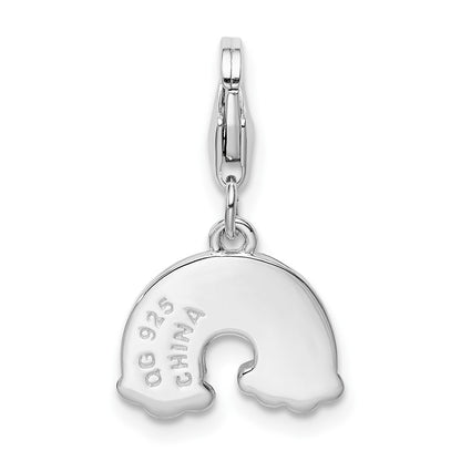 Sterling Silver Amore La Vita Rhodium-Plated Polished Multi-Colored Enameled Rainbow Charm With Fancy Lobster Clasp