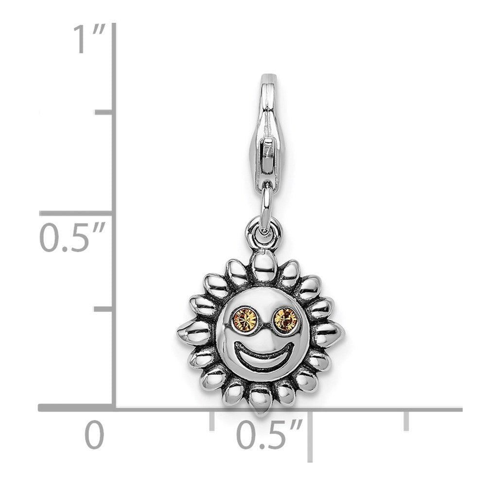 Sterling Silver Amore La Vita Rhodium-Plated Polished 3-D Yellow Crystal From Swarovski Sun Charm With Fancy Lobster Clasp