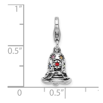 Sterling Silver Amore La Vita Rhodium-Plated Polished 3-D Pink Red Blue Yellow And Green Crystal From Swarovski Bell Charm With Fancy Lobster Clasp