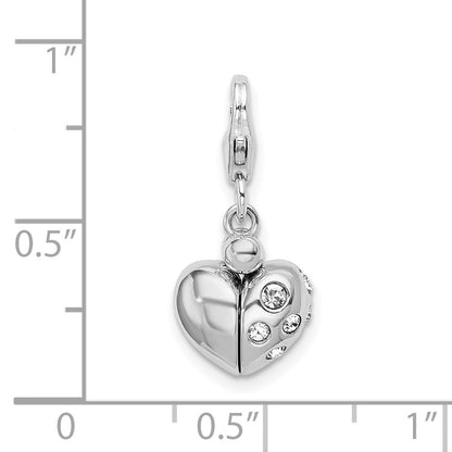 Sterling Silver Amore La Vita Rhodium-Plated Polished 3-D Crystal From Swarovski Enameled Heart Opens Charm With Fancy Lobster Clasp