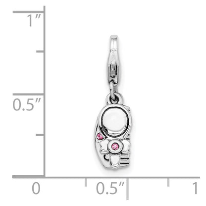 Sterling Silver Amore La Vita Rhodium-Plated Polished 3-D Pink Crystal From Swarovski Comb And Mirror Charm With Fancy Lobster Clasp