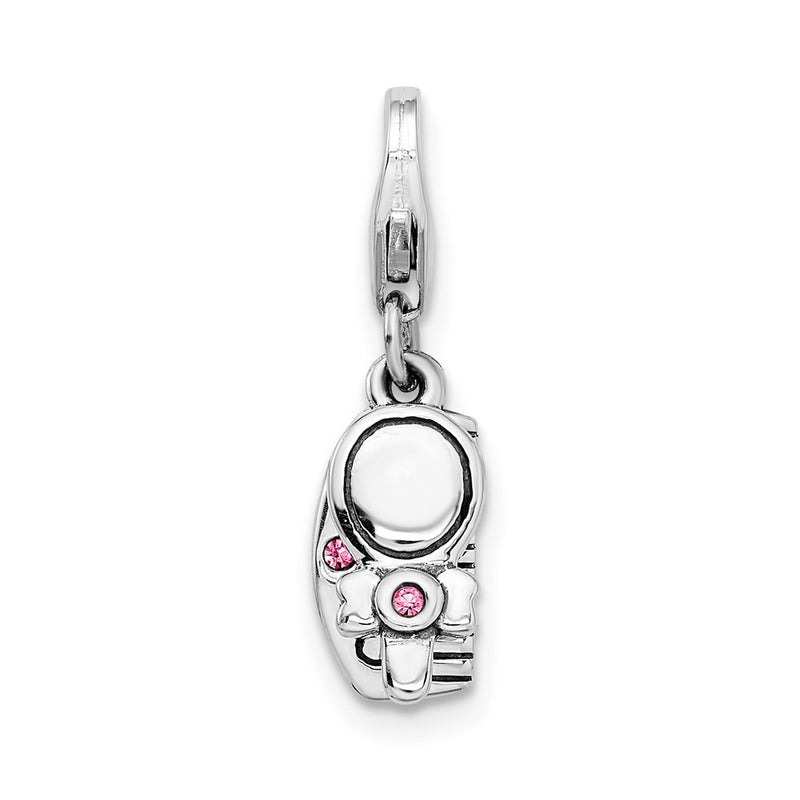 Sterling Silver Amore La Vita Rhodium-Plated Polished 3-D Pink Crystal From Swarovski Comb And Mirror Charm With Fancy Lobster Clasp