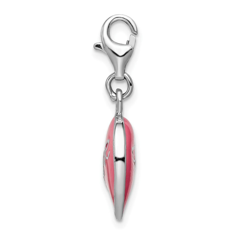 Sterling Silver Amore La Vita Rhodium-Plated Polished 3-D Pink Enameled Love Heart Charm With Fancy Lobster Clasp