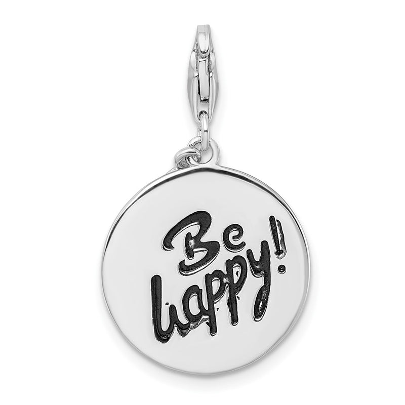 Sterling Silver Amore La Vita Rhodium-Plated Polished Be Happy! Charm With Fancy Lobster Clasp