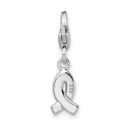 Sterling Silver Amore La Vita Rhodium-Plated Polished Crystal From Swarovski Awareness Ribbon Charm With Fancy Lobster Clasp