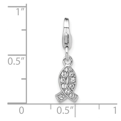 Sterling Silver Amore La Vita Rhodium-Plated Polished Crystal From Swarovski Awareness Ribbon Charm With Fancy Lobster Clasp