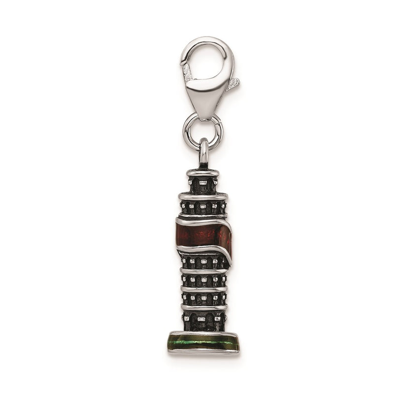Sterling Silver Ss Rh Enameled Leaning Tower Of Pisa Charm