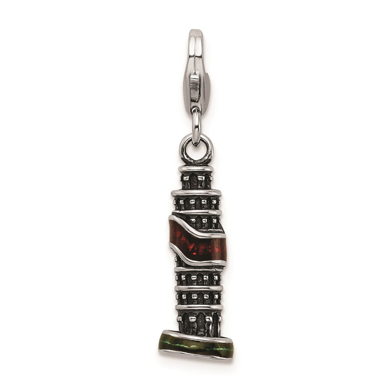 Sterling Silver Ss Rh Enameled Leaning Tower Of Pisa Charm