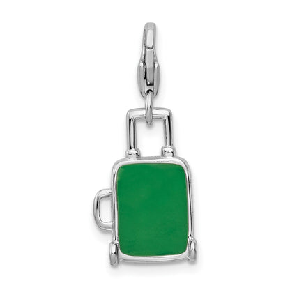 Sterling Silver Amore La Vita Rhodium-Plated Polished 3-D Enameled Brazilian Flag Suitcase Charm With Fancy Lobster Clasp