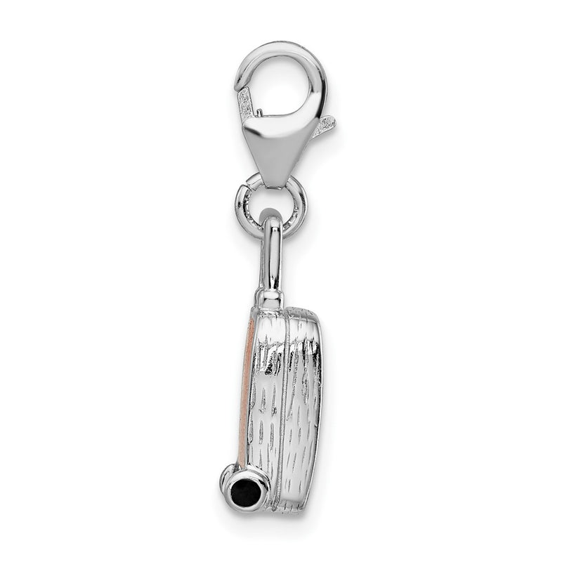 Sterling Silver Amore La Vita Rhodium-Plated Polished 3-D Enameled Canadian Flag Suitcase Charm With Fancy Lobster Clasp