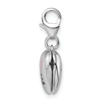 Sterling Silver Amore La Vita Rhodium-Plated Polished 3-D Enameled Cz Love Heart Locket Charm With Fancy Lobster Clasp