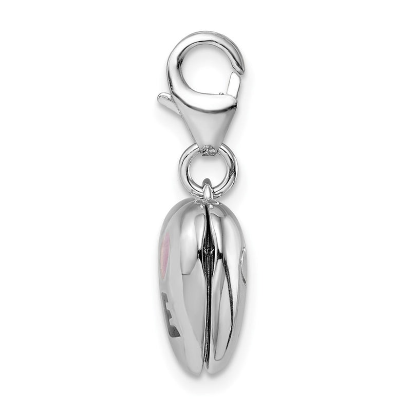 Sterling Silver Amore La Vita Rhodium-Plated Polished 3-D Enameled Cz Love Heart Locket Charm With Fancy Lobster Clasp