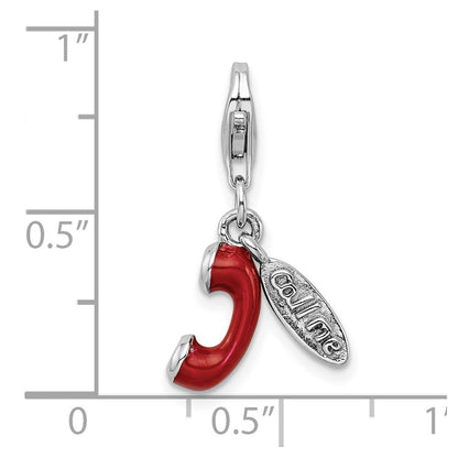 Sterling Silver Amore La Vita Rhodium-Plated Polished 3-D Enameled Call Me Phone Lobster Clasp Charm