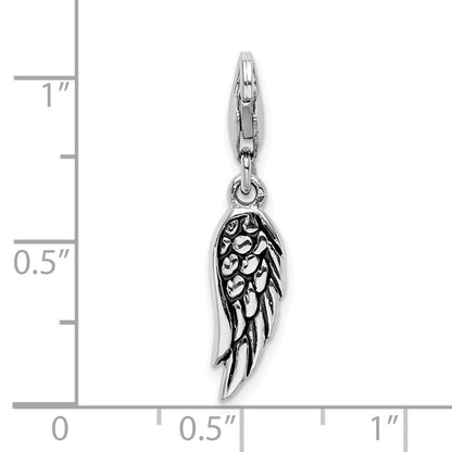 Sterling Silver Amore La Vita Rhodium-Plated Polished 3-D Oxidized Wing Charm With Fancy Lobster Clasp