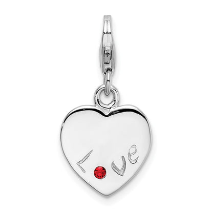 Sterling Silver Amore La Vita Rhodium-Plated Polished With Red Cz Love Heart Charm Lobster Clasp