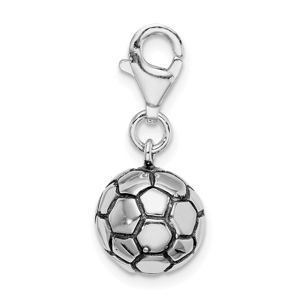 Sterling Silver Amore La Vita Rhodium-Plated Polished And Antiqued Soccer Ball Charm With Fancy Lobster Clasp