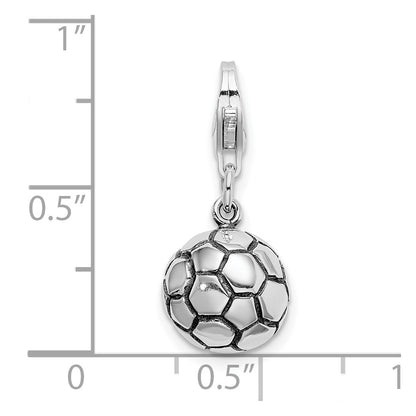 Sterling Silver Amore La Vita Rhodium-Plated Polished And Antiqued Soccer Ball Charm With Fancy Lobster Clasp