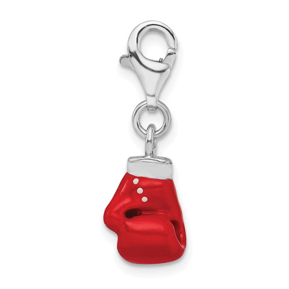 Sterling Silver Amore La Vita Rhodium-Plated Polished 3-D Enameled Boxing Glove Charm With Fancy Lobster Clasp