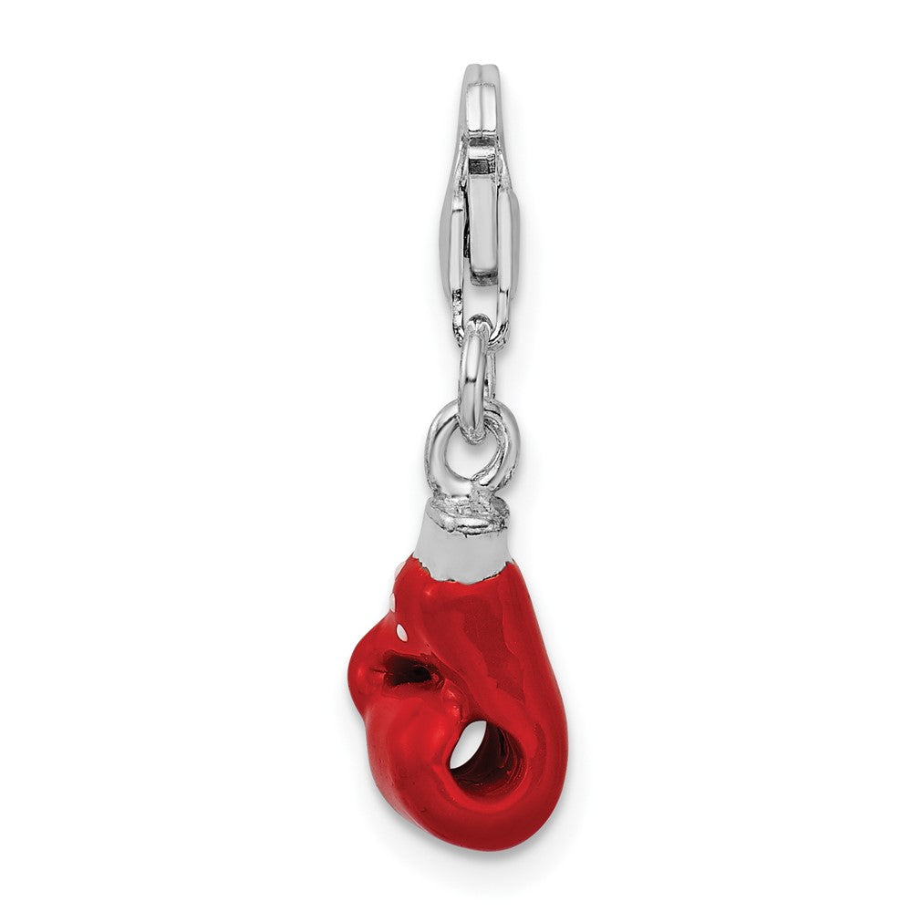 Sterling Silver Amore La Vita Rhodium-Plated Polished 3-D Enameled Boxing Glove Charm With Fancy Lobster Clasp