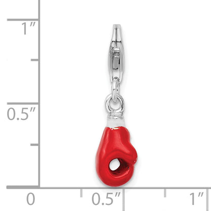 Sterling Silver Amore La Vita Rhodium-Plated Polished 3-D Enameled Boxing Glove Charm With Fancy Lobster Clasp