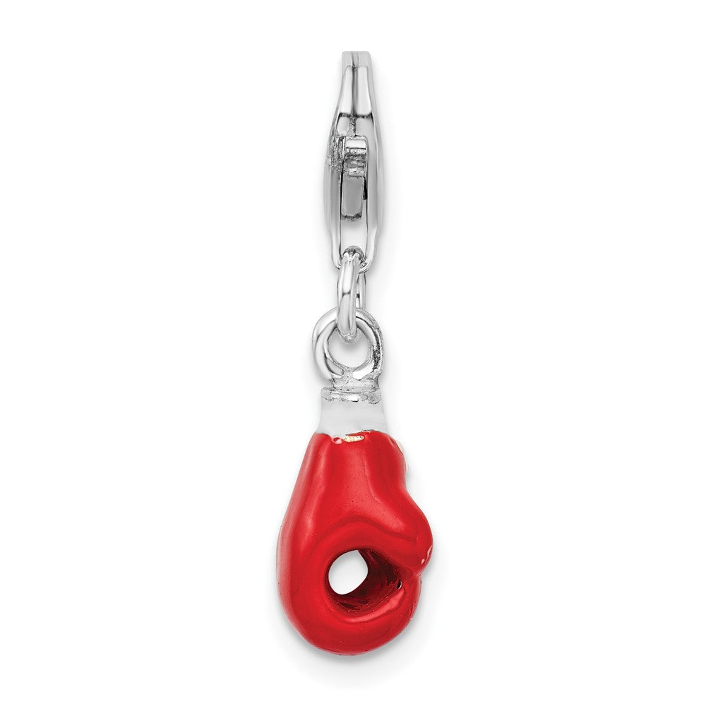 Sterling Silver Amore La Vita Rhodium-Plated Polished 3-D Enameled Boxing Glove Charm With Fancy Lobster Clasp