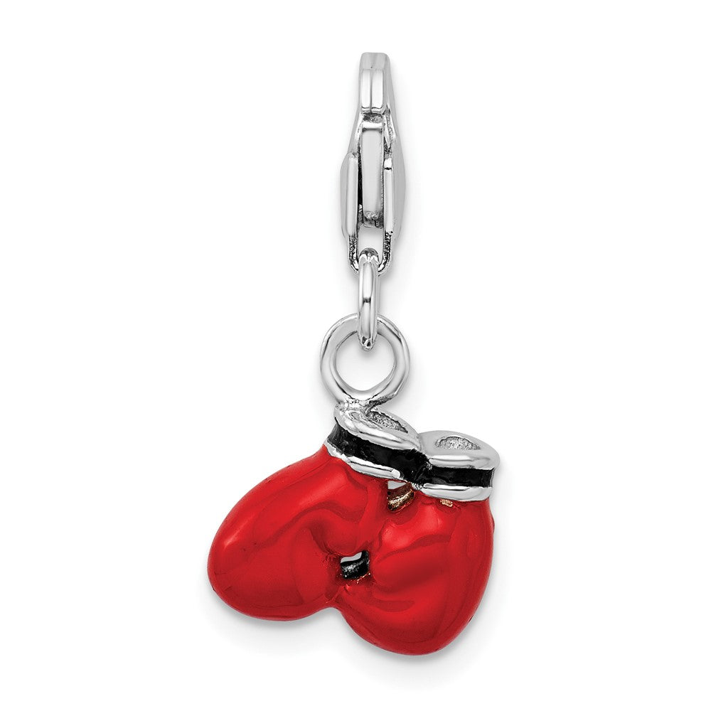 Sterling Silver Amore La Vita Rhodium-Plated Polished 3-D Enameled Boxing Gloves Charm With Fancy Lobster Clasp