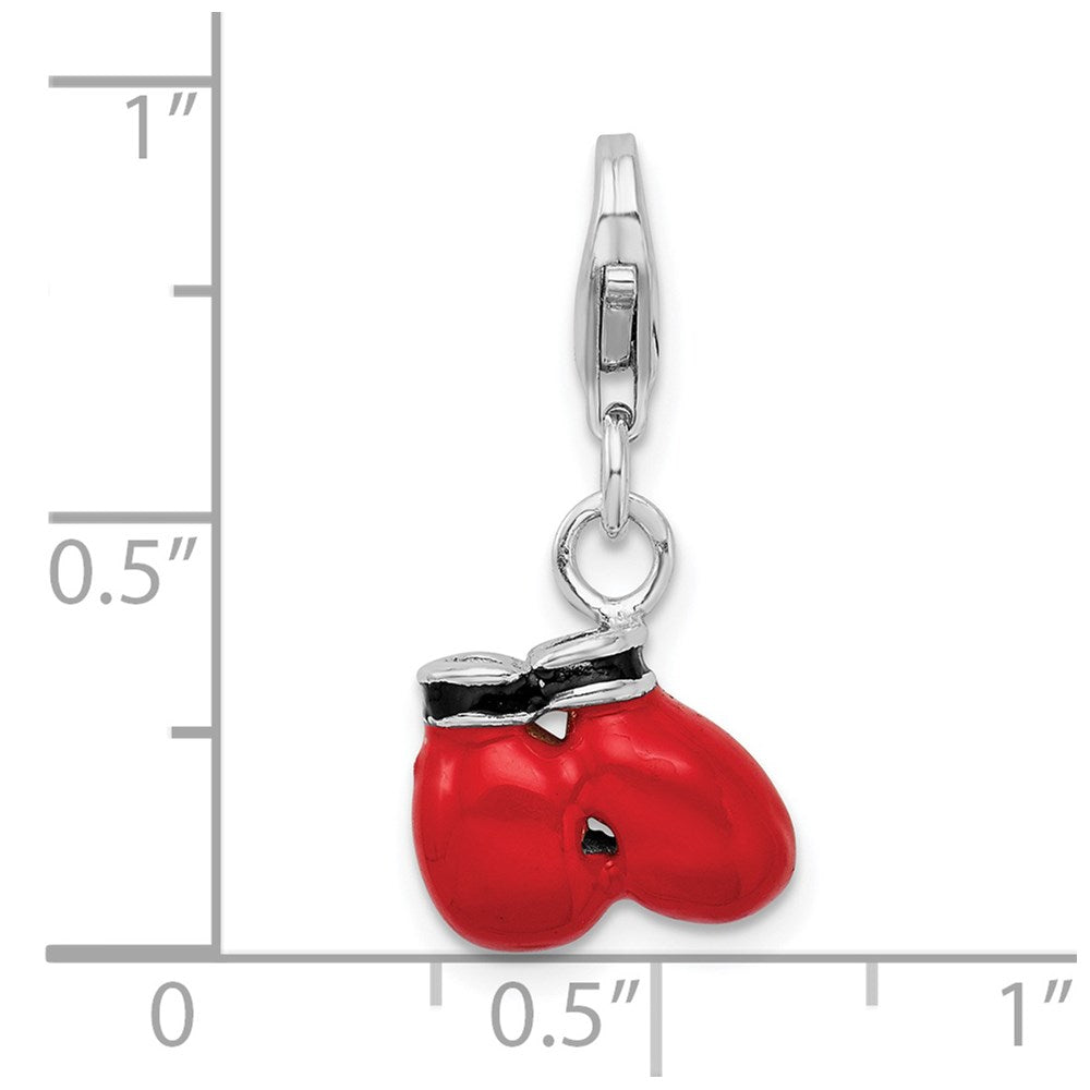 Sterling Silver Amore La Vita Rhodium-Plated Polished 3-D Enameled Boxing Gloves Charm With Fancy Lobster Clasp