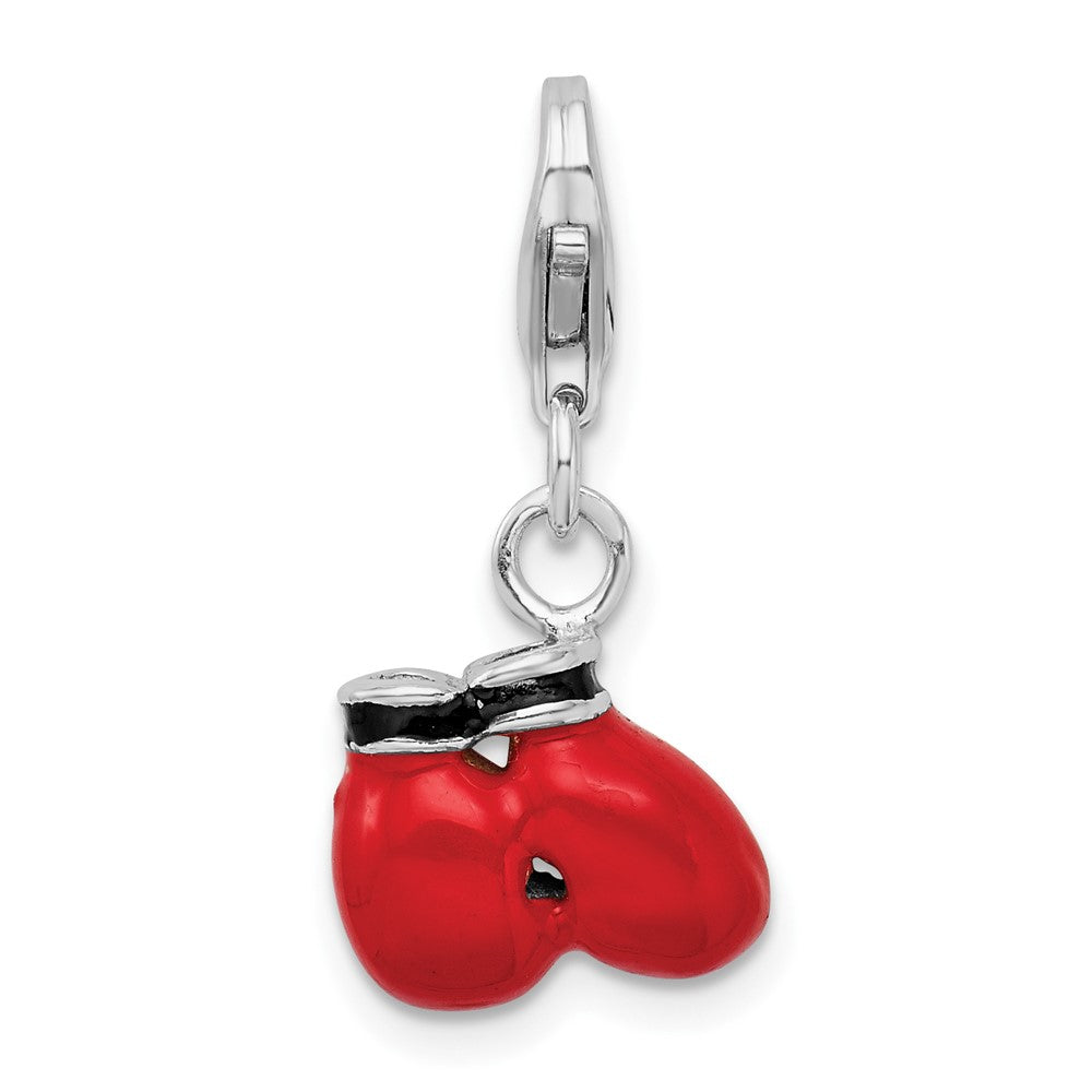 Sterling Silver Amore La Vita Rhodium-Plated Polished 3-D Enameled Boxing Gloves Charm With Fancy Lobster Clasp