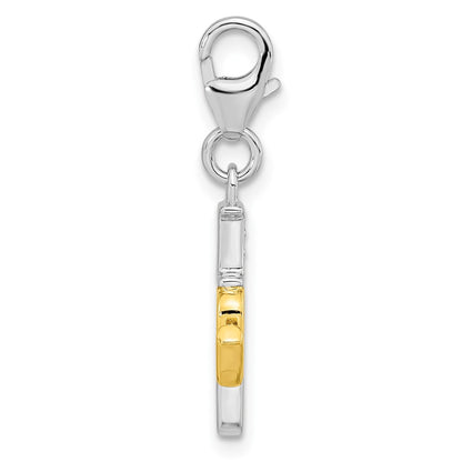 Ss/Gold Plated Amore La Vita Sterling Silver Rhodium-Plated And Gold-Plated Polished Cz I Love U Charm With Fancy Lobster Clasp