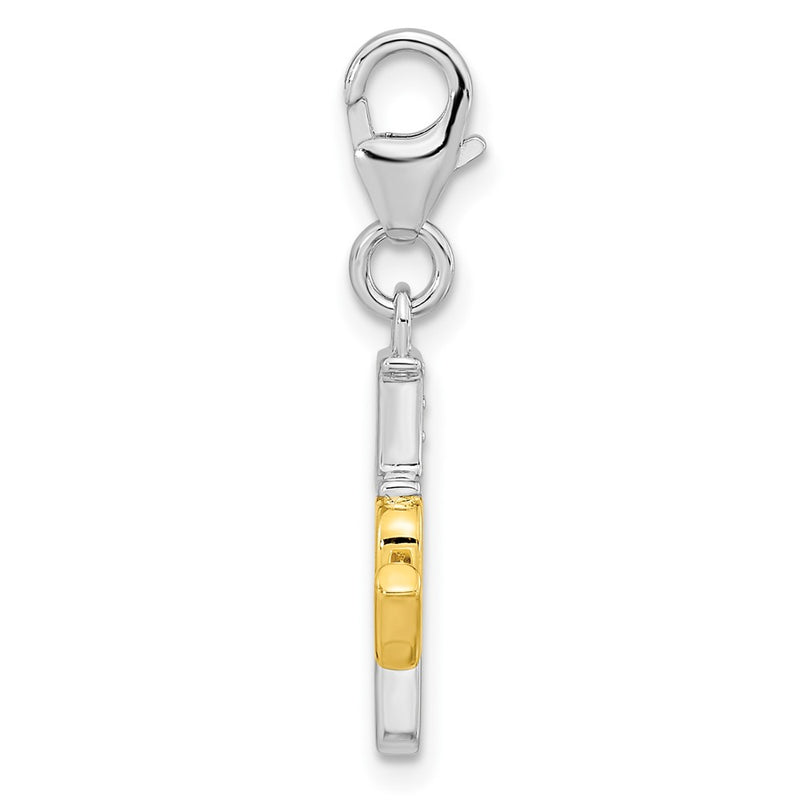 Ss/Gold Plated Amore La Vita Sterling Silver Rhodium-Plated And Gold-Plated Polished Cz I Love U Charm With Fancy Lobster Clasp