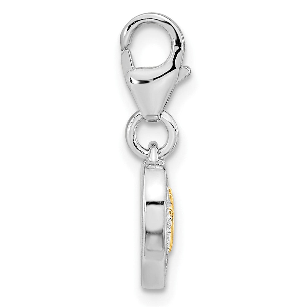 Ss/Gold Plated Amore La Vita Sterling Silver Rhodium-Plated Gold-Plated Polished Cz Mom Heart Charm With Fancy Lobster Clasp