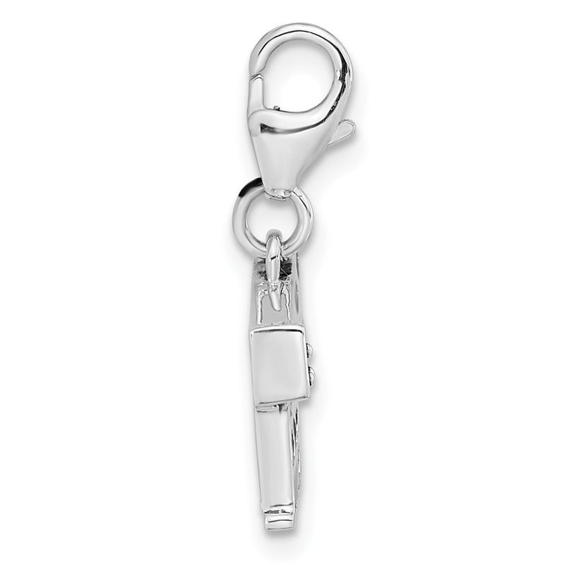 Sterling Silver Amore La Vita Rhodium-Plated Polished Antiqued Black Enameled Clapperboard Charm With Fancy Lobster Clasp