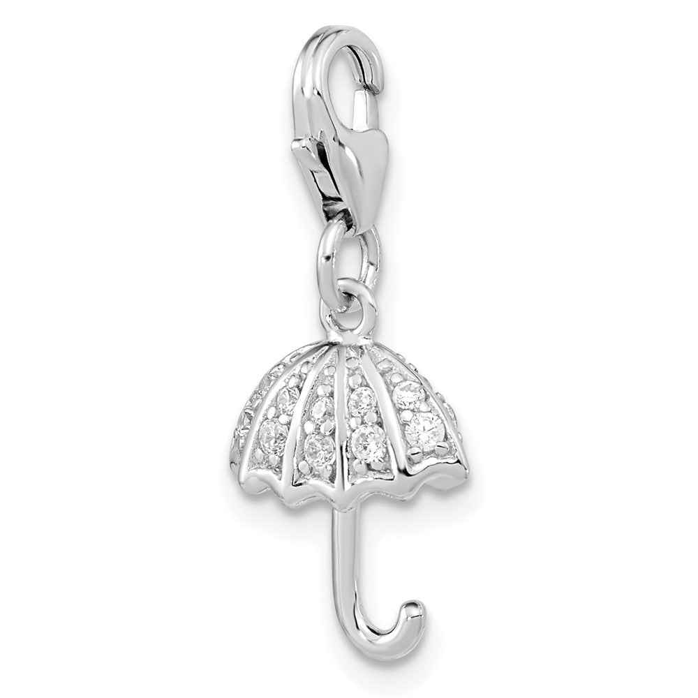 Sterling Silver Amore La Vita Rhodium-Plated Polished 3-D Crystal From Swarovski Umbrella Charm With Fancy Lobster Clasp