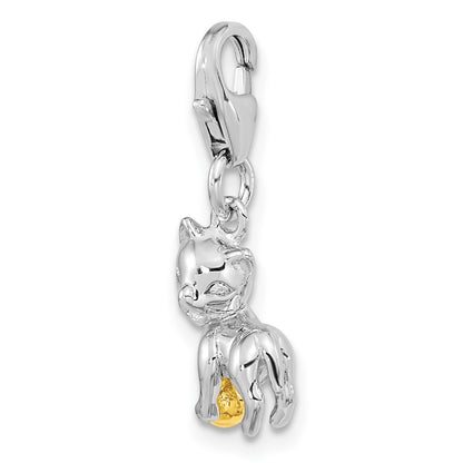 Ss/Gold Plated Amore La Vita Sterling Silver Rhodium-Plated And Gold-Plated Polished 3-D Cat Ball Charm With Fancy Lobster Clasp