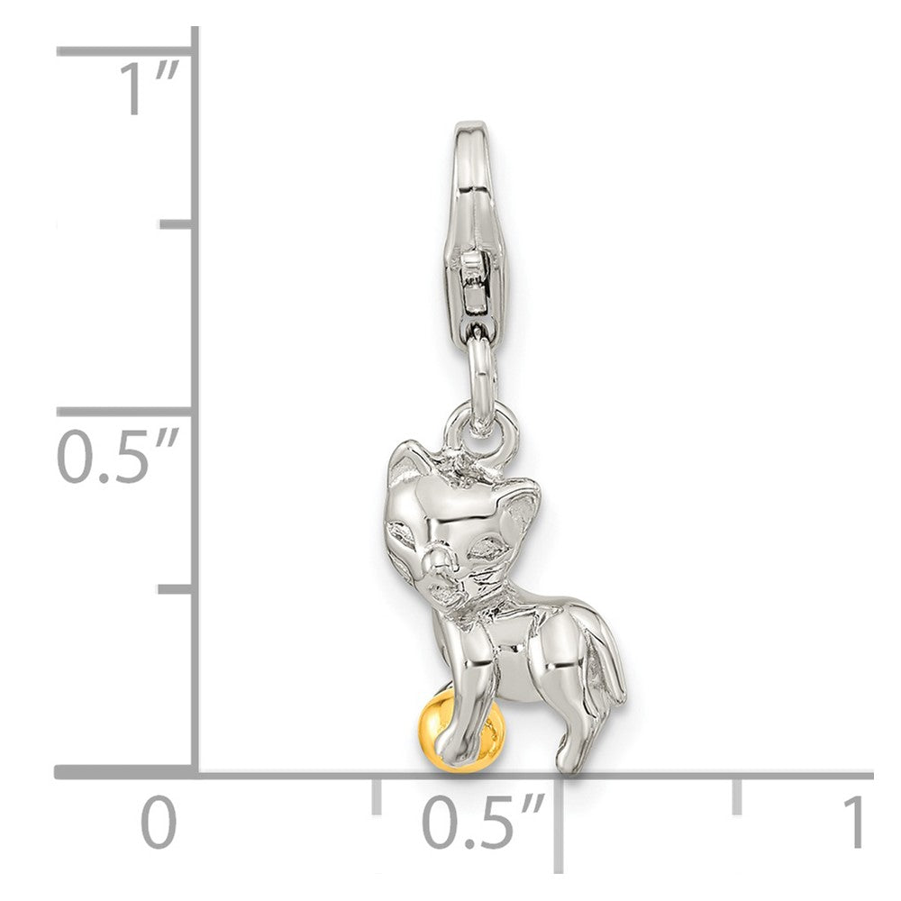 Ss/Gold Plated Amore La Vita Sterling Silver Rhodium-Plated And Gold-Plated Polished 3-D Cat Ball Charm With Fancy Lobster Clasp