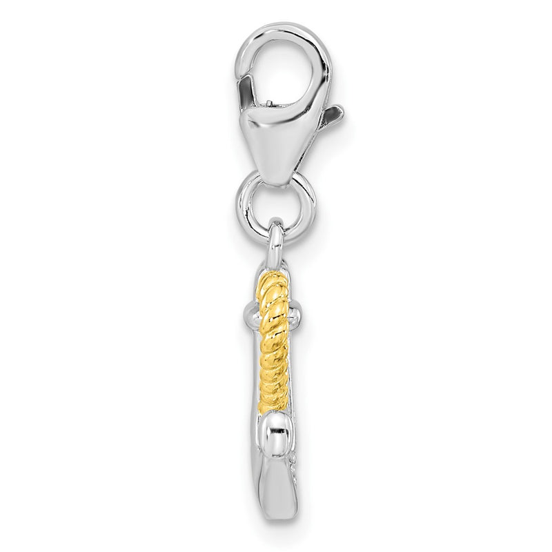 Ss/Gold Plated Amore La Vita Sterling Silver Rhodium-Plated And Gold-Plated Cz Heart Anchor Charm With Fancy Lobster Clasp